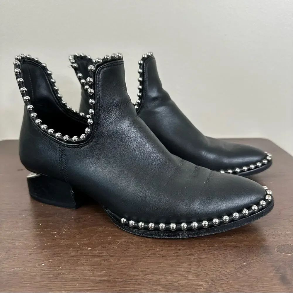 Alexander Wang Kori Cutout Studded Black Leather Ankle Boots Womens 36.5